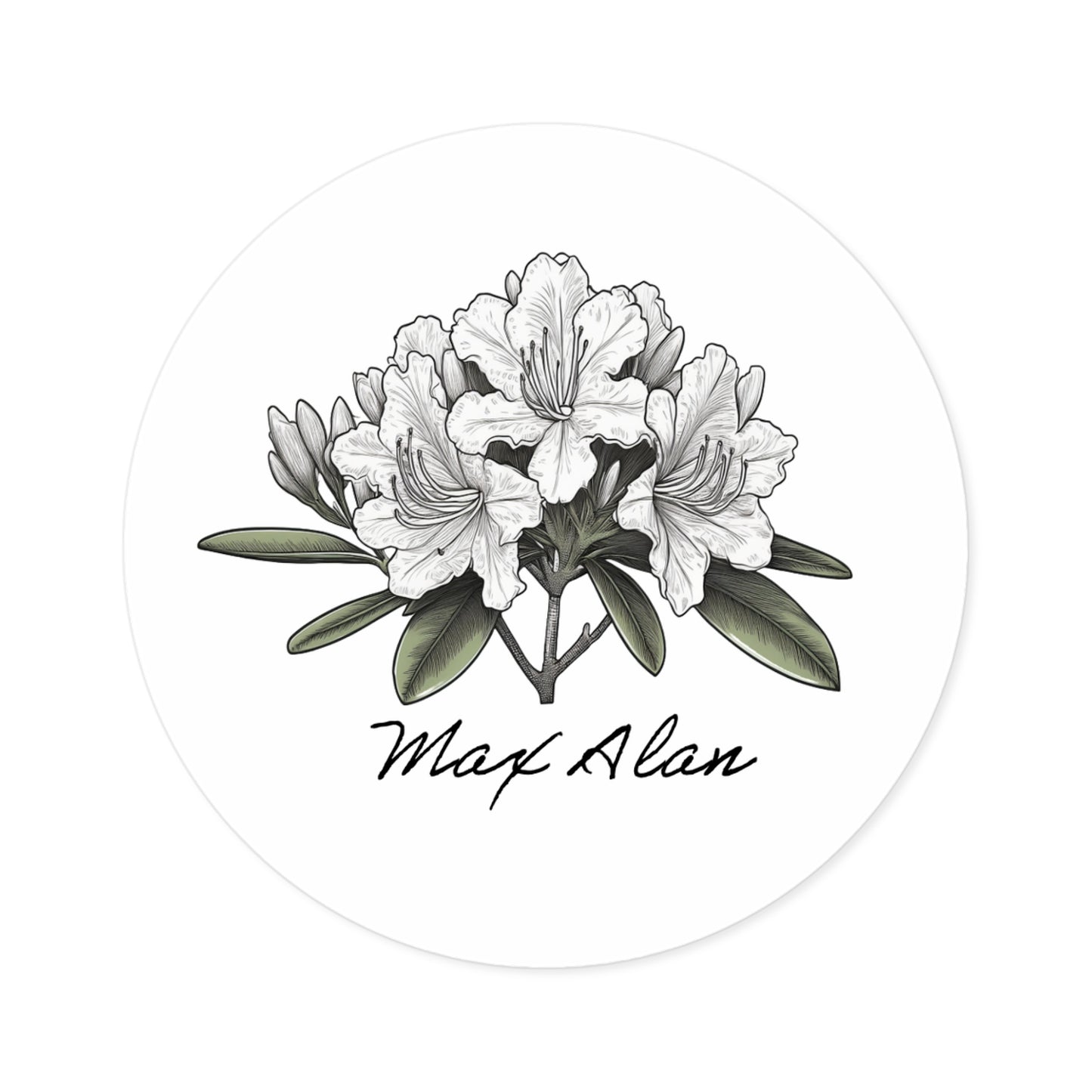 "Rhododendron" Die Cut Round Sticker